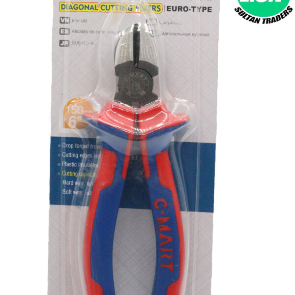 C-MART B0163-06 Red and blue handle cutting pliers 150mm/6″ - 4