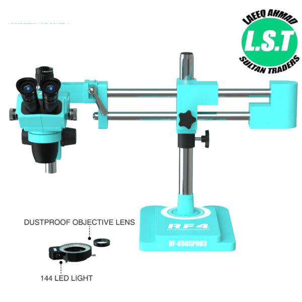 RF4 RF-6565PRO3 6.5-65X Synchronous Zoom Trinocular Stereo Microscope with Double-ARM Boom Stand - 4